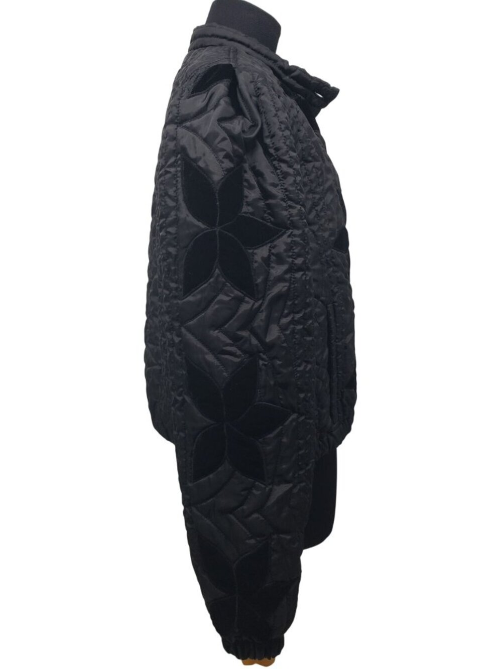 Free People Quinn Black Quilted Velvet Jacket Boho Floral Puff Sleeve Cropped S - Picture 7 of 14